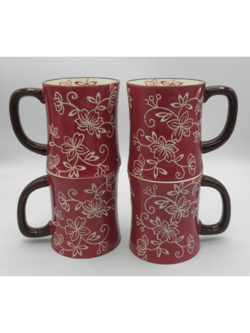 Temptations Floral Lace Cranberry Mug Set of 4 Pattern Code TEQFLLCRA - Picture 10 of 10